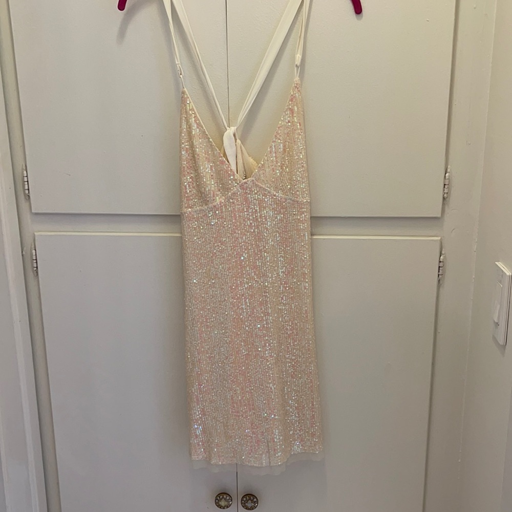 Free People Mini Sequin Dress White Cream